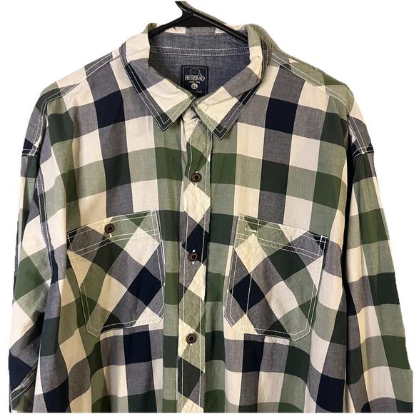 RedHead Flannel Shirt Men's XL green and Black Buffalo Plaid Long Sleeve Cotton - Picture 2 of 9